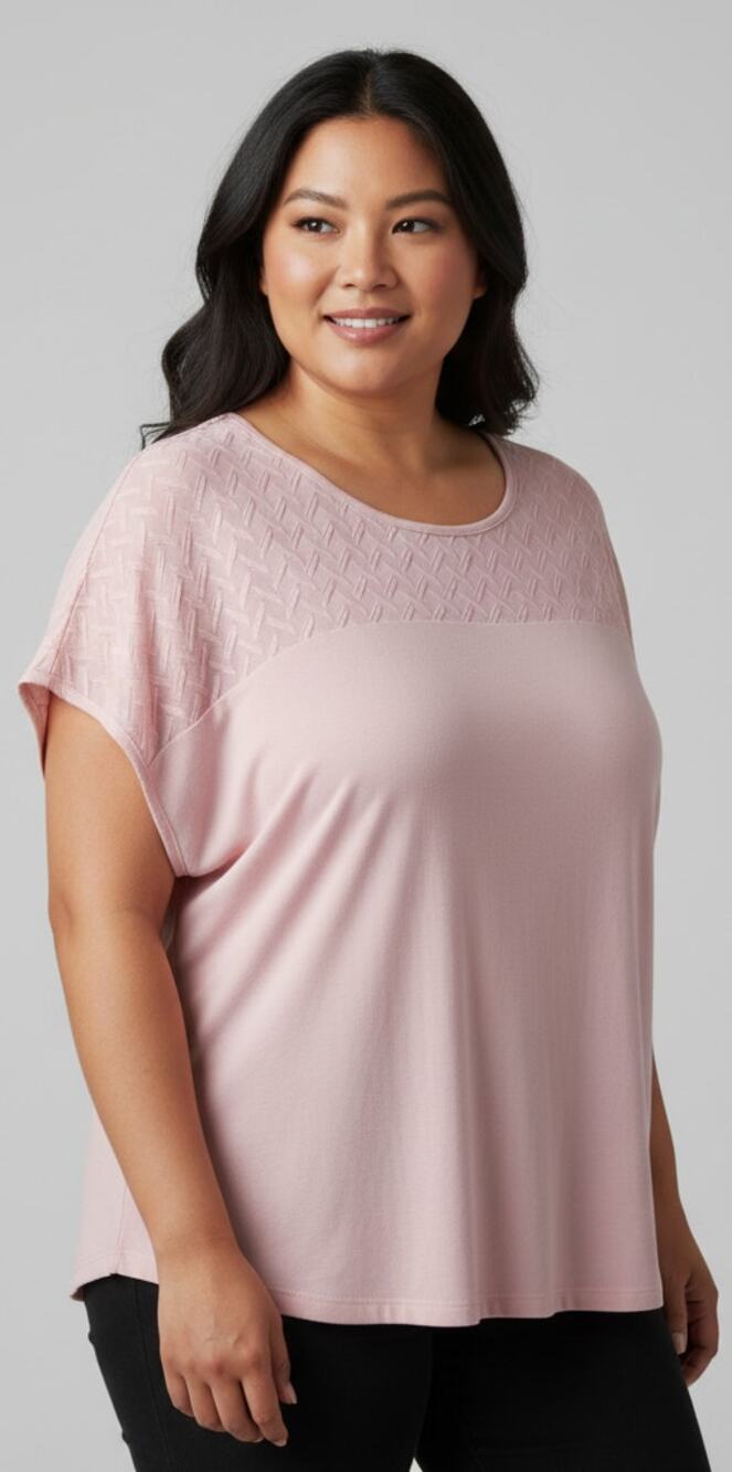 Carol Rose Women 3x Light Pink Semi- Sheer Chevron Printed Yoke T-shirt